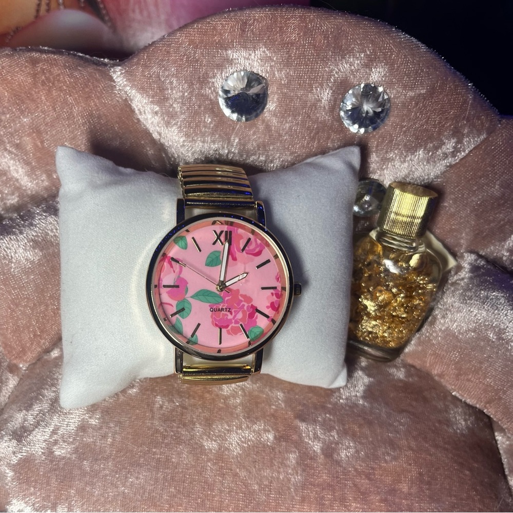 Floral Gold Pink Watch Y2K
